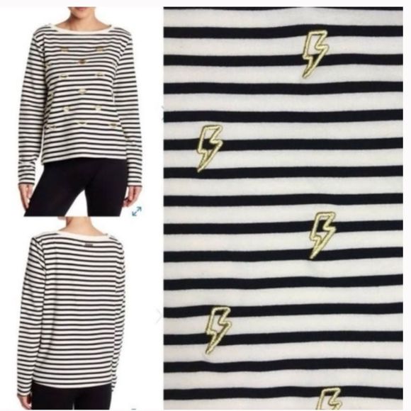 Betsey Johnson Performance Lighting Bolt & Striped Top - Picture 1 of 4